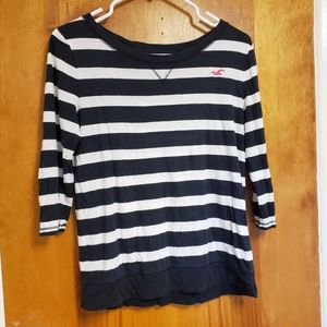 Hollister 3/4 Sleeve Navy Blue White Striped Top